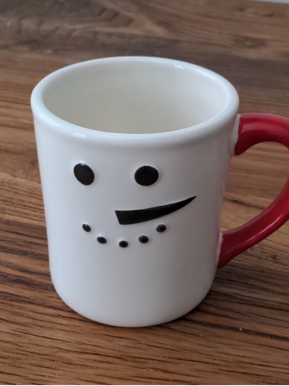 Vintage Kmart Ceramic Snowman Face Mug | Red Handle Christmas Holiday Cup